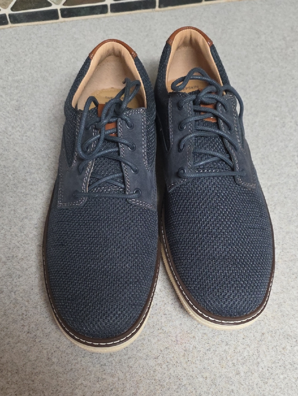 Men's Navy Knit Derby Shoes with Contrast Trim